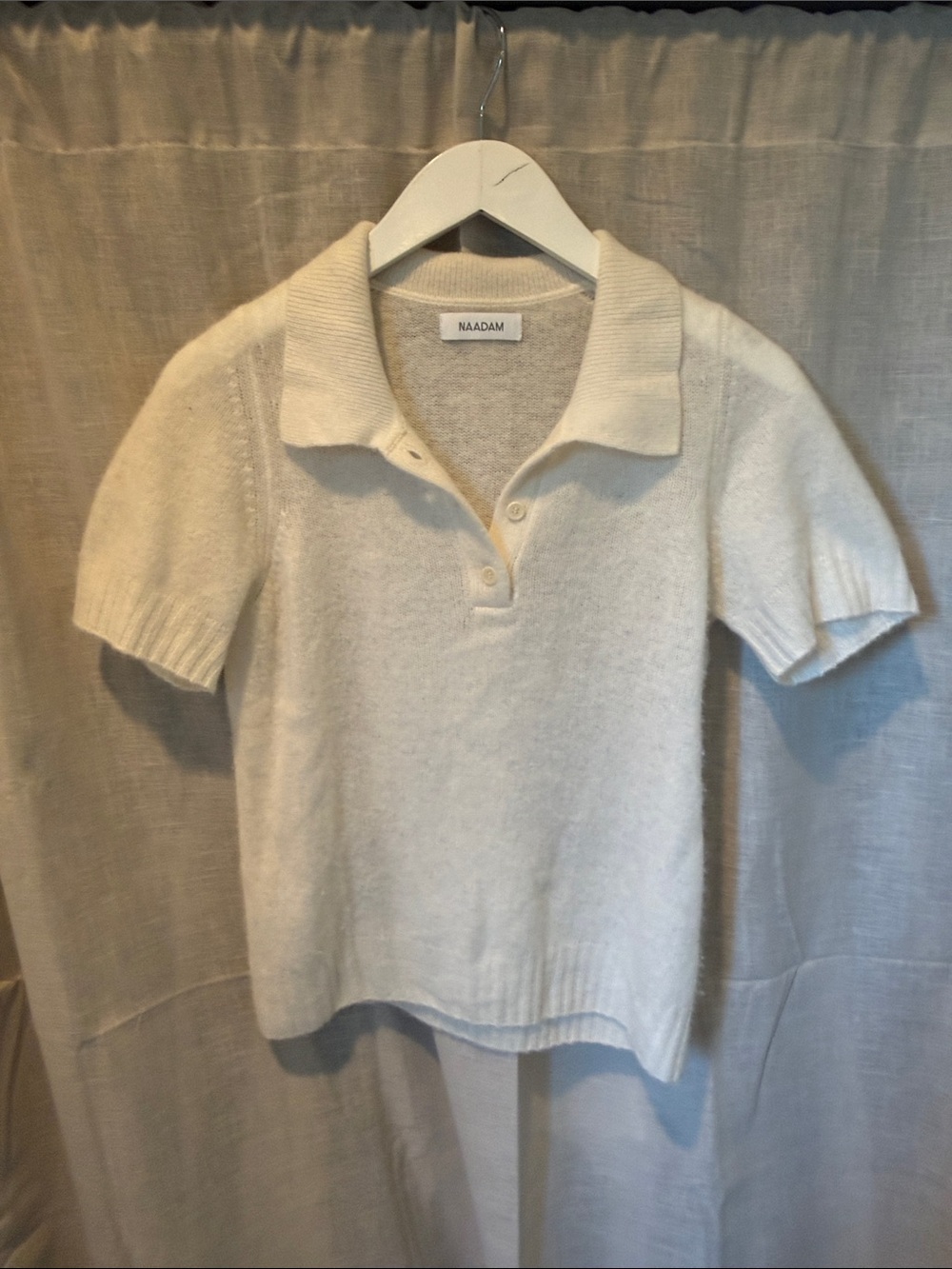 NAADAM Cream Short-Sleeve Polo Knit Top